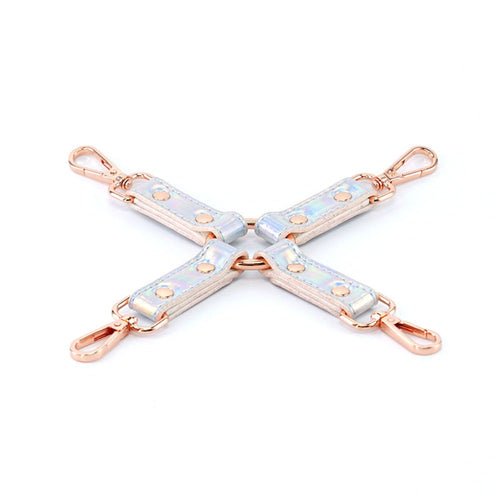 NS Novelties Cosmo Bondage Hogtie in rainbow holographic faux leather with rose gold hardware