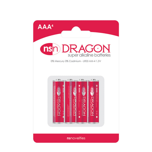 NS Novelties Dragon AAA super alkaline batteries, 4-pack in red blister card packaging