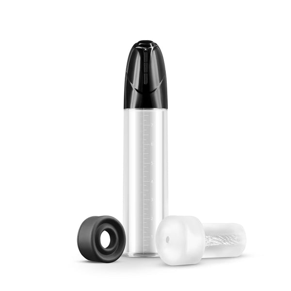 NS Novelties Enlarge Titan pump with clear cylinder, black pump head, silicone donut, and TPE sleeve