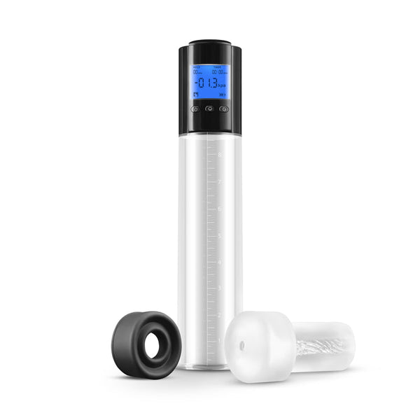 NS Novelties Enlarge Viking pump with LCD display, clear cylinder, silicone ring, and TPE sleeve