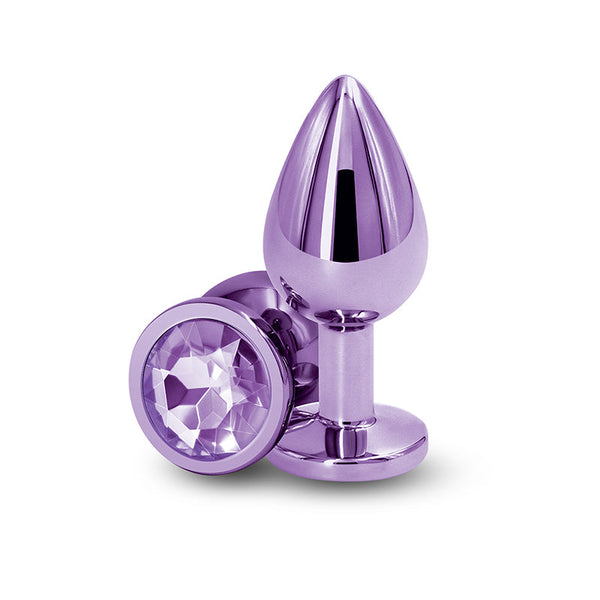 NS Novelties Rear Assets Medium anal plug in purple aluminum with lavender crystal base