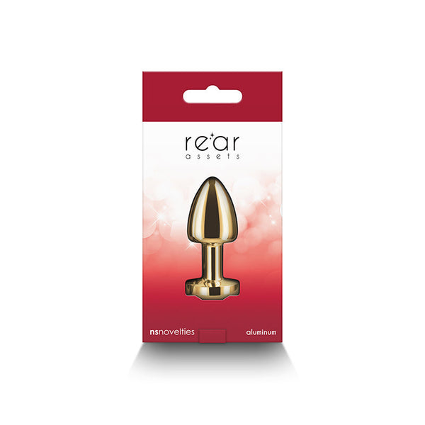 NS Novelties Rear Assets Petite back of retail box displaying gold aluminum plug product details