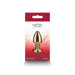 NS Novelties Rear Assets Petite back of retail box displaying gold aluminum plug product details
