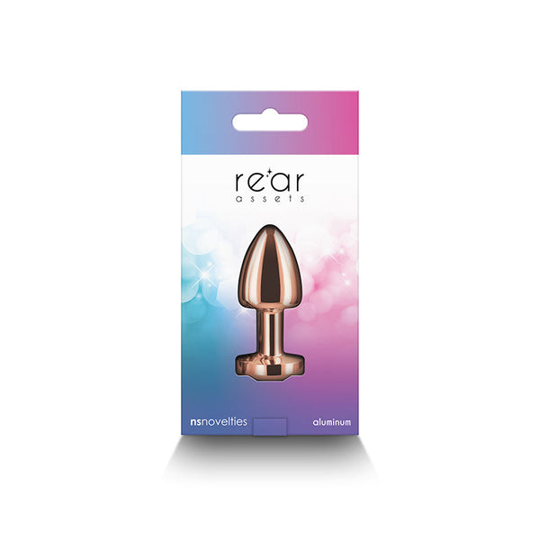 NS Novelties Rear Assets Petite rose gold plug displayed in closed retail box, front view