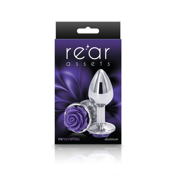 NS Novelties Rear Assets Rose Small packaging showing purple floral base plug design