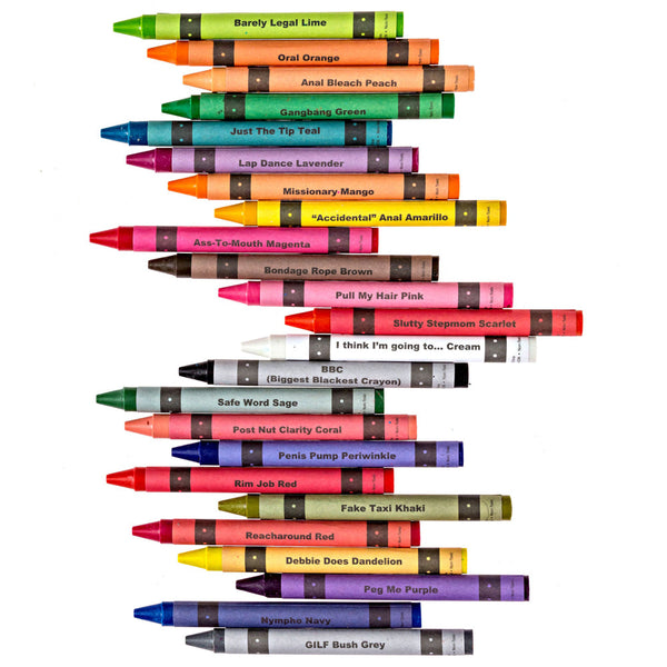 Offensive Crayons Porn Pack 24 wax crayons fanned out showing all color labels