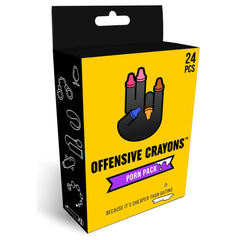 Offensive Crayons Porn Pack box front, bold yellow and black packaging, 24 pcs