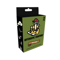 Offensive Crayons Pot Pack box, olive green and black, 24-piece paper-rolled blunt crayons