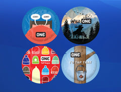 ONE Canadian Classic condoms bowl featuring Sorry, Wild One, Tall Toque, and I'd Tap That foil designs