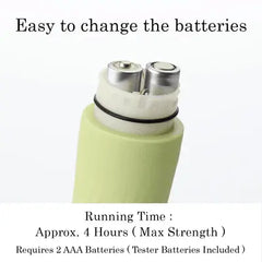 Open base of zen MATCHA vibrator revealing dual AAA battery compartment with approximately 4-hour runtime