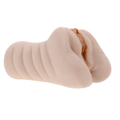 Opposite-side angle of the stroker insert displaying full length and soft flesh-tone material