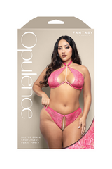 Opulence Halter Bra and Crotchless Pearl Panty plus size packaging by Fantasy Lingerie