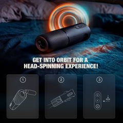 Orbit stroker on surface with three-step quick-start illustrated guide beneath the device