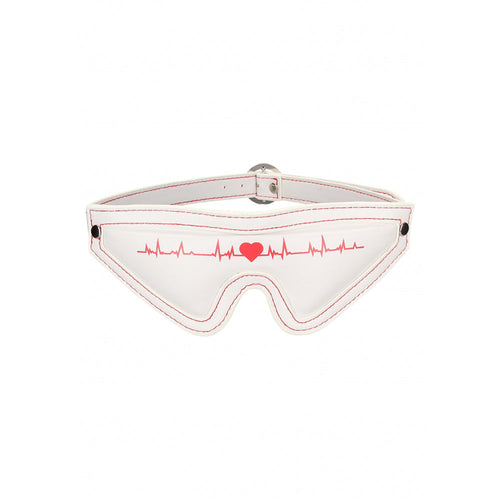 Ouch! Nurse Theme Eye-Mask in white PU leather with red heartbeat and heart print