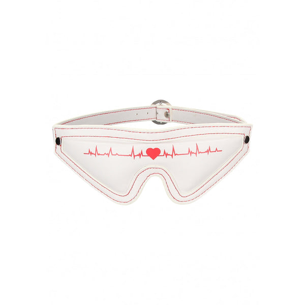 Ouch! Nurse Theme Eye-Mask in white PU leather with red heartbeat and heart print