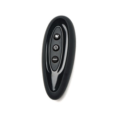 Oval black wireless remote control featuring three function buttons for the saddle machine