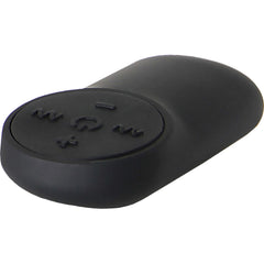 Oval-shaped black silicone wireless remote control with tactile function buttons for hands-free use