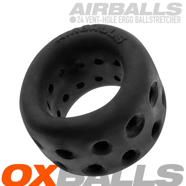 Oxballs Airballs 24 vent-hole ergo ball stretcher in black, angled three-quarter product view