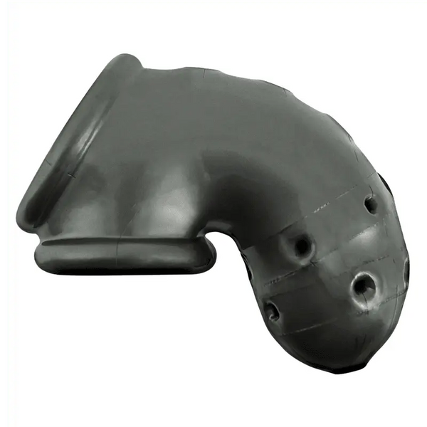 Oxballs Airlock chastity cage in charcoal grey, curved sling-style silicone blend, front view