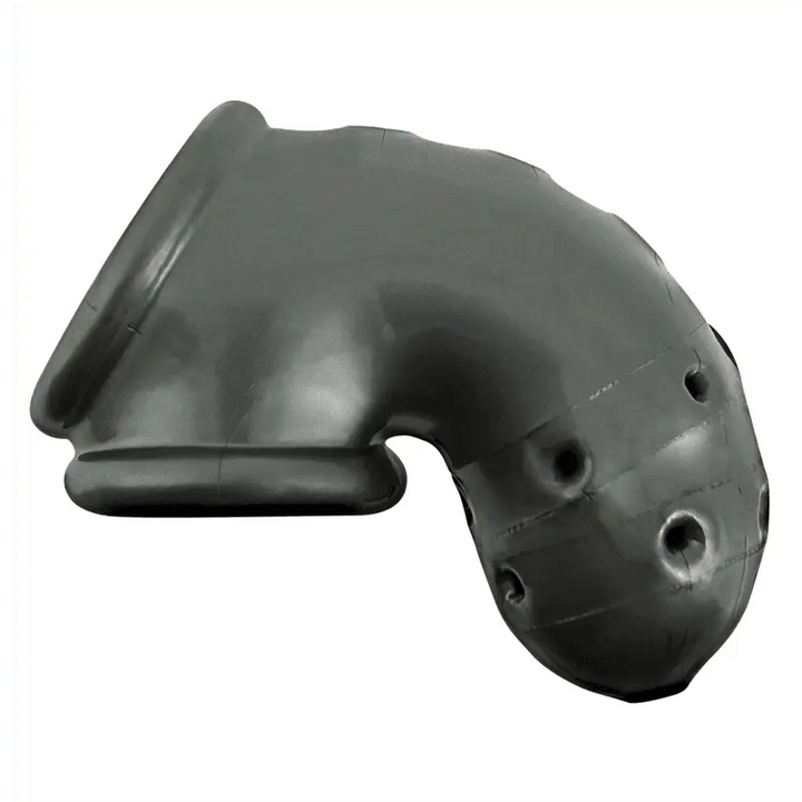 Oxballs Airlock chastity cage in charcoal grey, curved sling-style silicone blend, front view