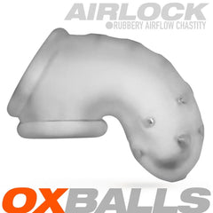 Oxballs Airlock clear ice chastity cage showing full profile with brand and product name