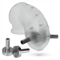 Oxballs Airlock Electro chastity cage in clear silicone blend with two stainless steel 4mm contact pins