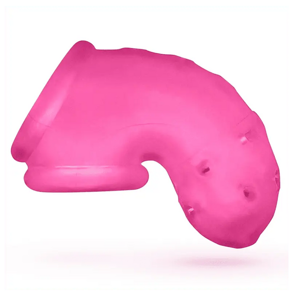 Oxballs Airlock pink chastity cage shown from front, soft silicone blend, curved sling-based design
