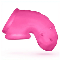 Oxballs Airlock pink chastity cage shown from front, soft silicone blend, curved sling-based design