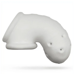 Oxballs Airlock white ice chastity cage, front view, soft silicone blend, curved sling-based design