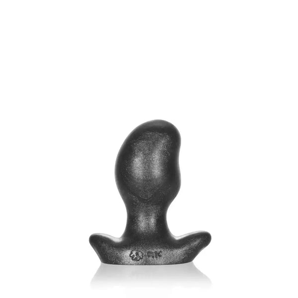 OxBalls Ergo Smoke Butt Plug in small, black silicone with curved ergonomic shape and flared base