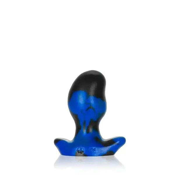 OxBalls Ergo Swirl Butt Plug in blue and black swirl silicone, small size, front view