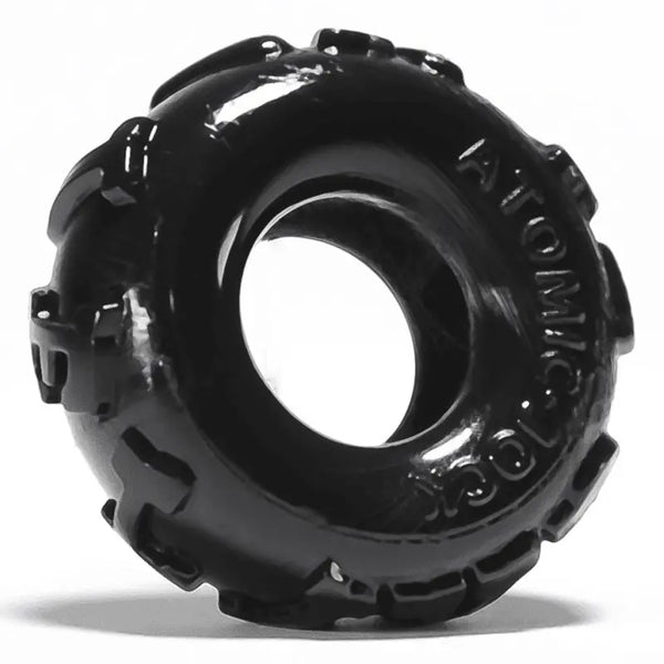 Oxballs Atomic Jock cock ring in black with textured tyre-tread outer pattern