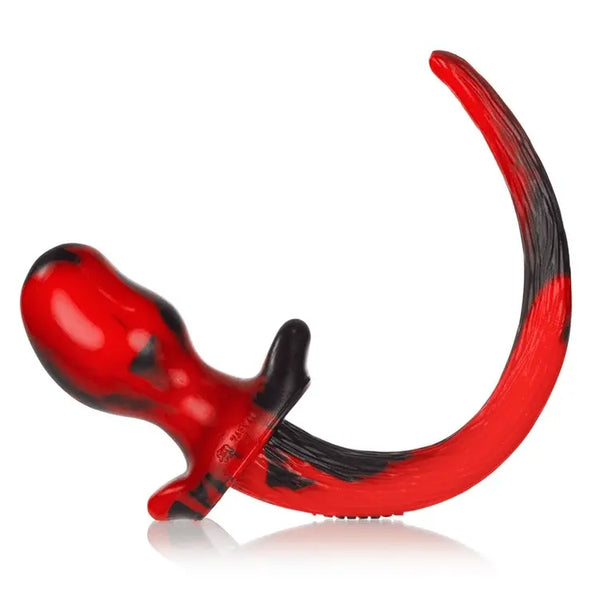 Oxballs Beagle puppy tail butt plug in red swirl silicone, medium size, front view