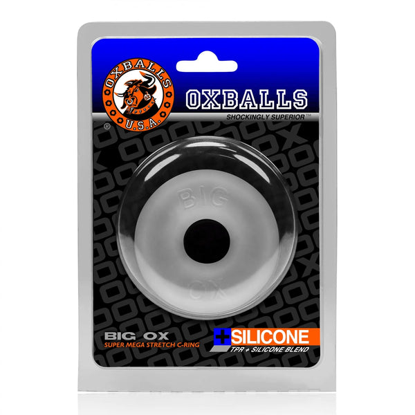 Oxballs Big OX super-stretch c-ring in clear silicone-TPR blend, retail packaging