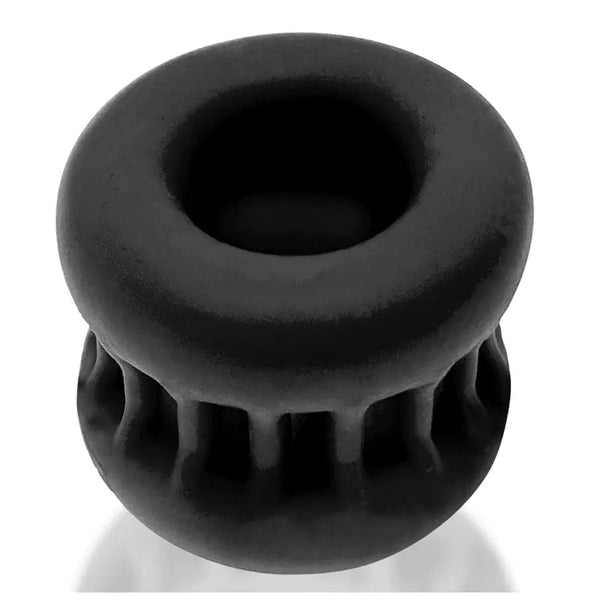 Oxballs CORE ballstretcher in black, front view showing thick hourglass silicone body