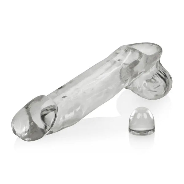 Oxballs Daddy Cocksheath in clear flexible TPR with removable insert, front view