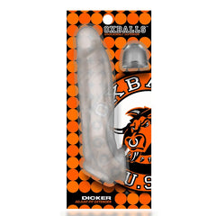 Oxballs Dicker adjust-fit extender in clear, front packaging with orange polka-dot design