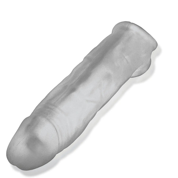 Oxballs Dicker clear silicone extender sleeve shown standalone, displaying full length and girth