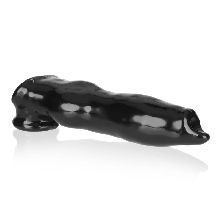 Oxballs FIDO beast cocksheath in black, full side profile showing textured silicone body