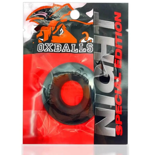 Oxballs Do-Nut 2 Cockring Night Edition in dark smoke, shown on retail card packaging
