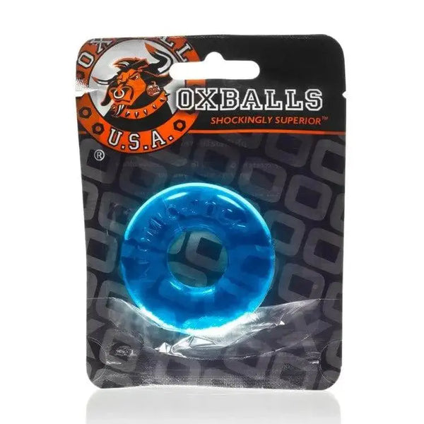 Oxballs Do-Nut 2 Cockring in ice blue translucent silicone, shown in retail packaging