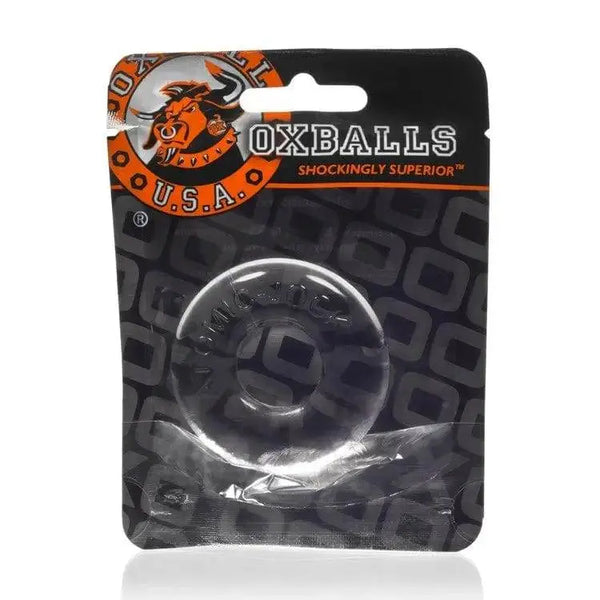Oxballs Do-Nut 2 Cockring in clear, displayed in branded resealable retail packaging
