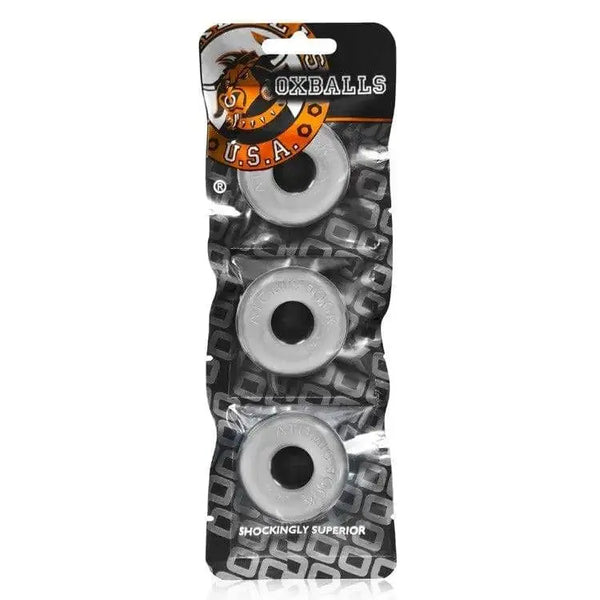 Oxballs Do Nut Ringer 3-pack cock rings in clear, sealed in branded retail packaging