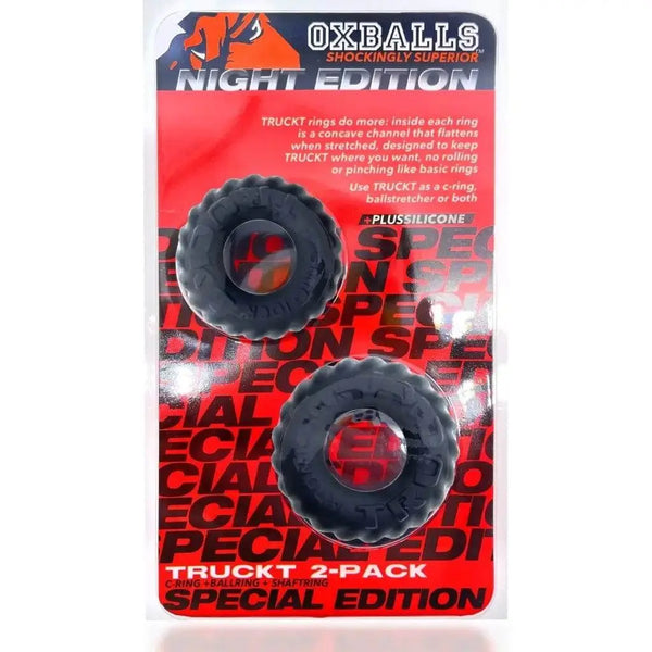 Oxballs Truckt 2-Pack cock rings in night black on branded Special Edition packaging