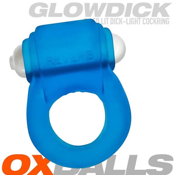 Oxballs Glowdick LED dick-light cock ring front view with branding text overlay