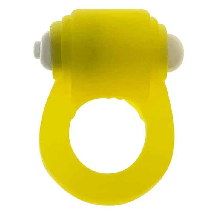 Oxballs Glowdick yellow ice silicone cock ring with white LED module, front view