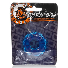 Oxballs Jelly Bean cock ring ice blue shown in branded retail packaging, front hang card view