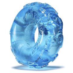 Oxballs Jelly Bean cock ring in translucent ice blue flexible TPR with textured raised detail
