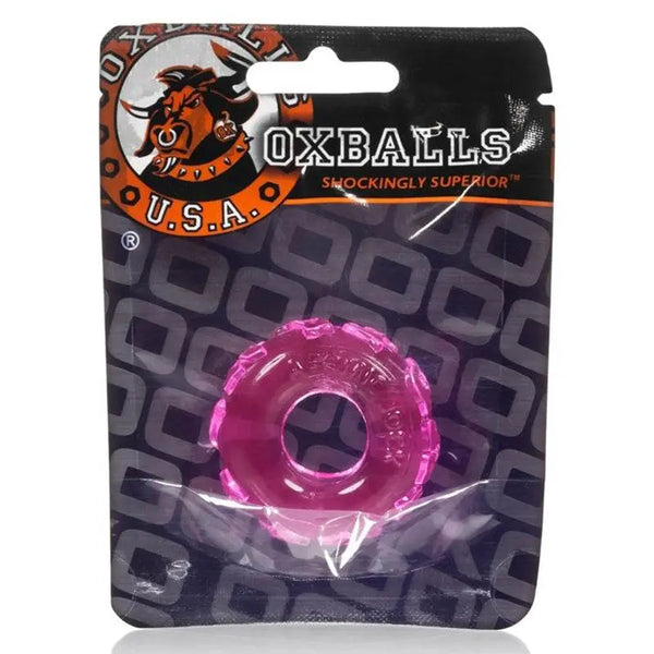 Oxballs Jelly Bean pink cock ring shown in branded retail blister packaging