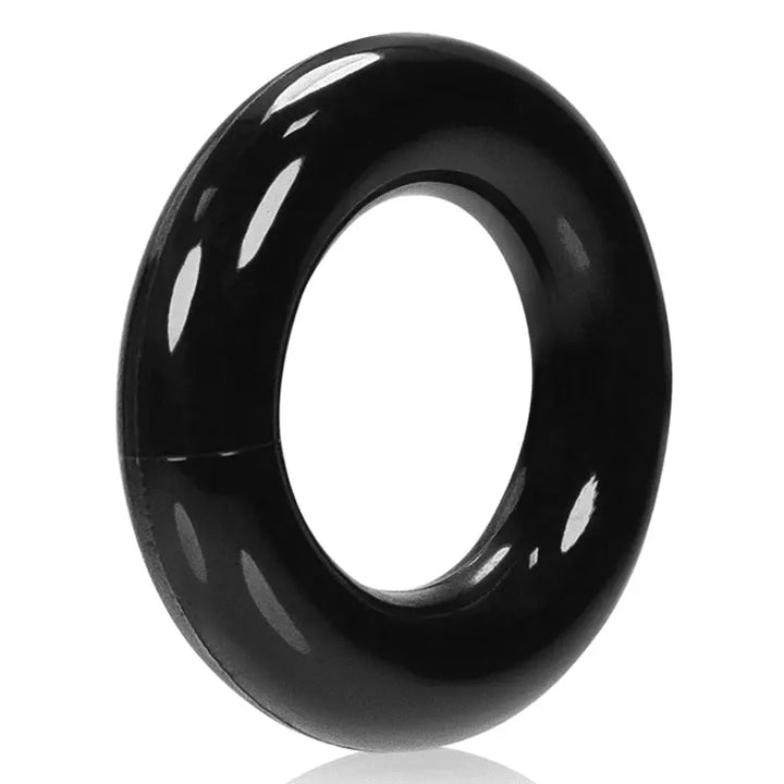Oxballs OXR-1 black cock ring, smooth glossy silicone toroid shape, front view